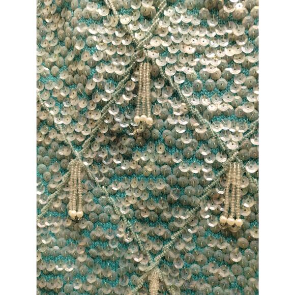 Vintage 60s Womens Size Small Blue Sequin Beaded Sleeveless Wool Theater Costume - Picture 3 of 9